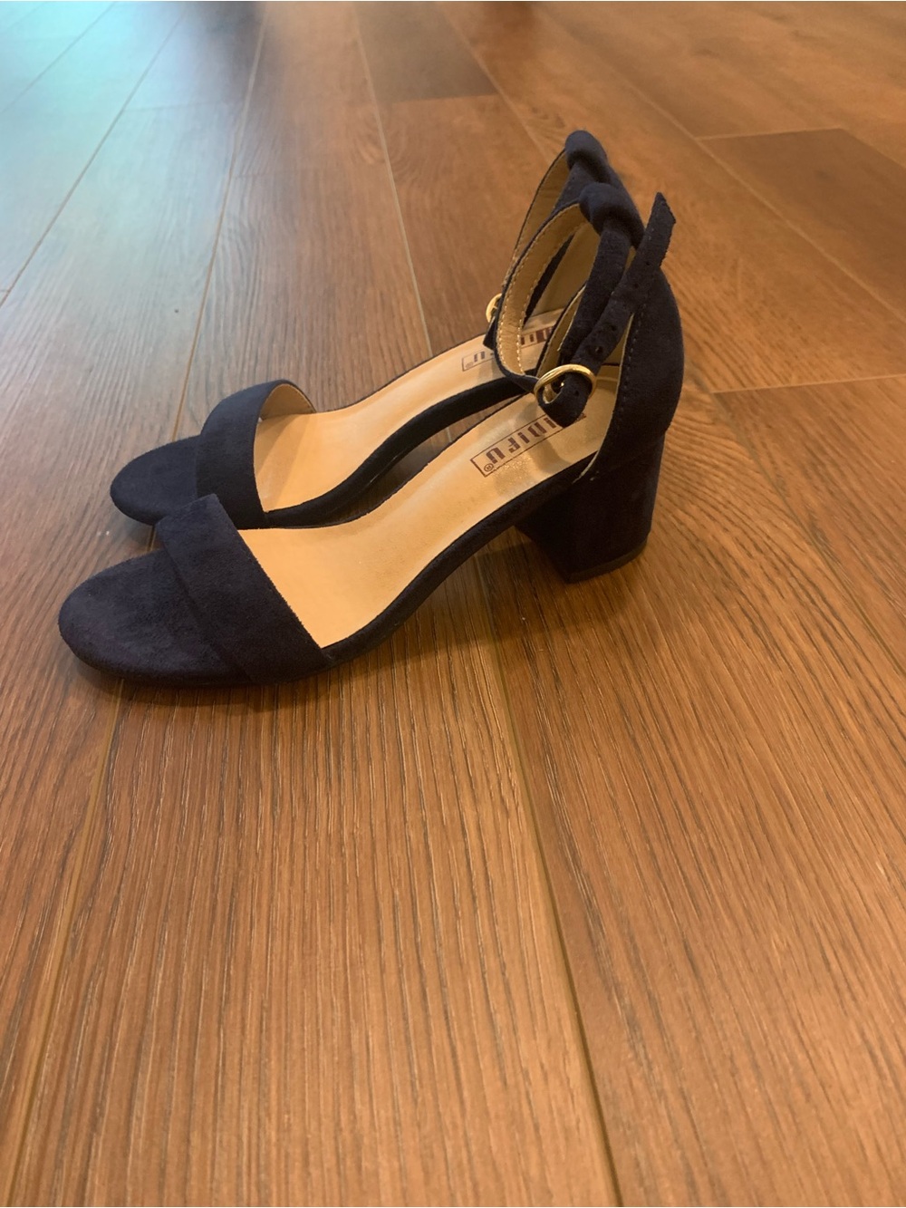 Block Heel Ankle Strap Sandals - Navy Blue